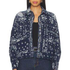Free People Bandana Jacquard Long Sleeve Shacket Indigo Blue Size XS Boho NWOT
